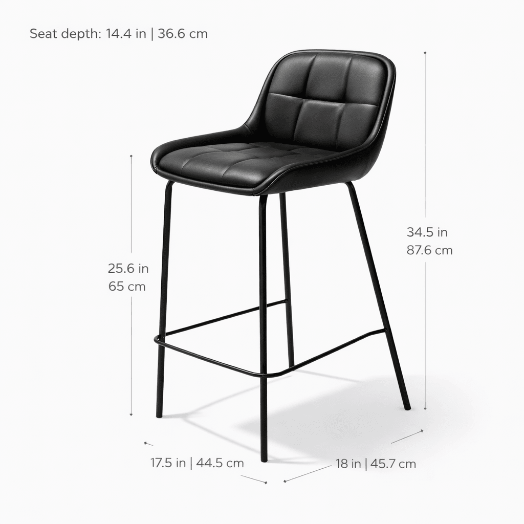 StoolPetra Leather Counter Stool, Black - Dekor Butik