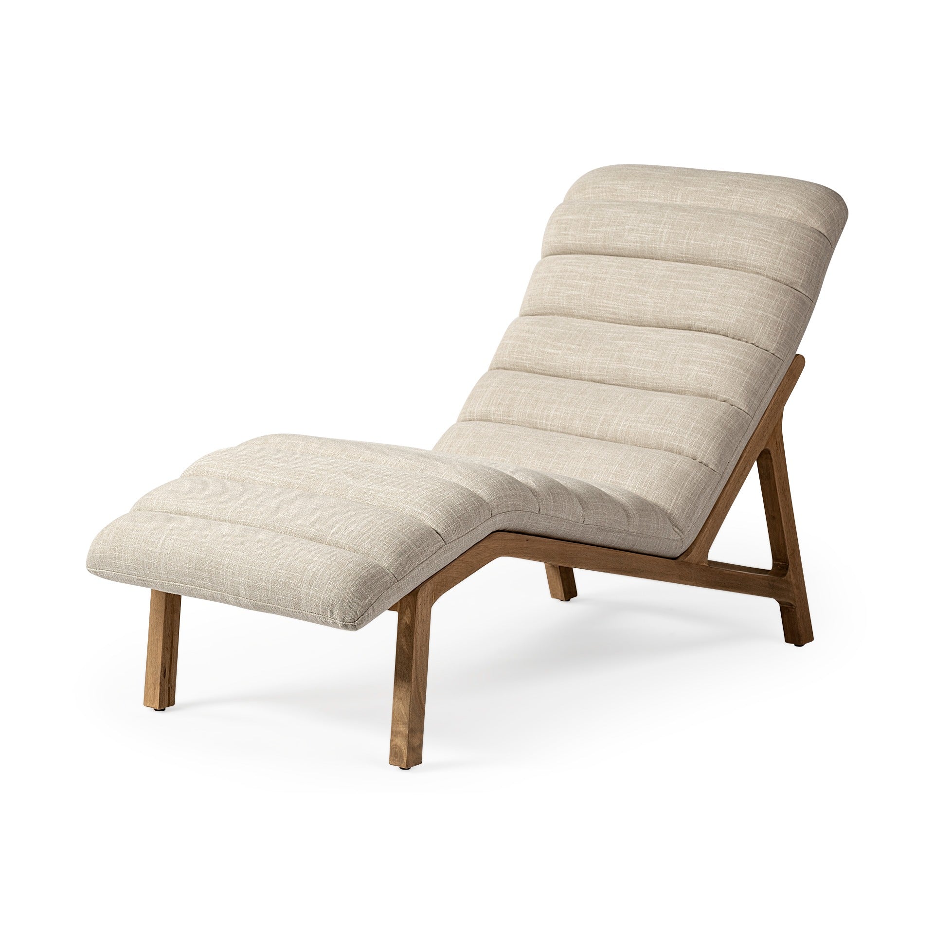 Pierre Beige Fabric Upholstered Armless Chaise Lounge Chair - Dekor Butik