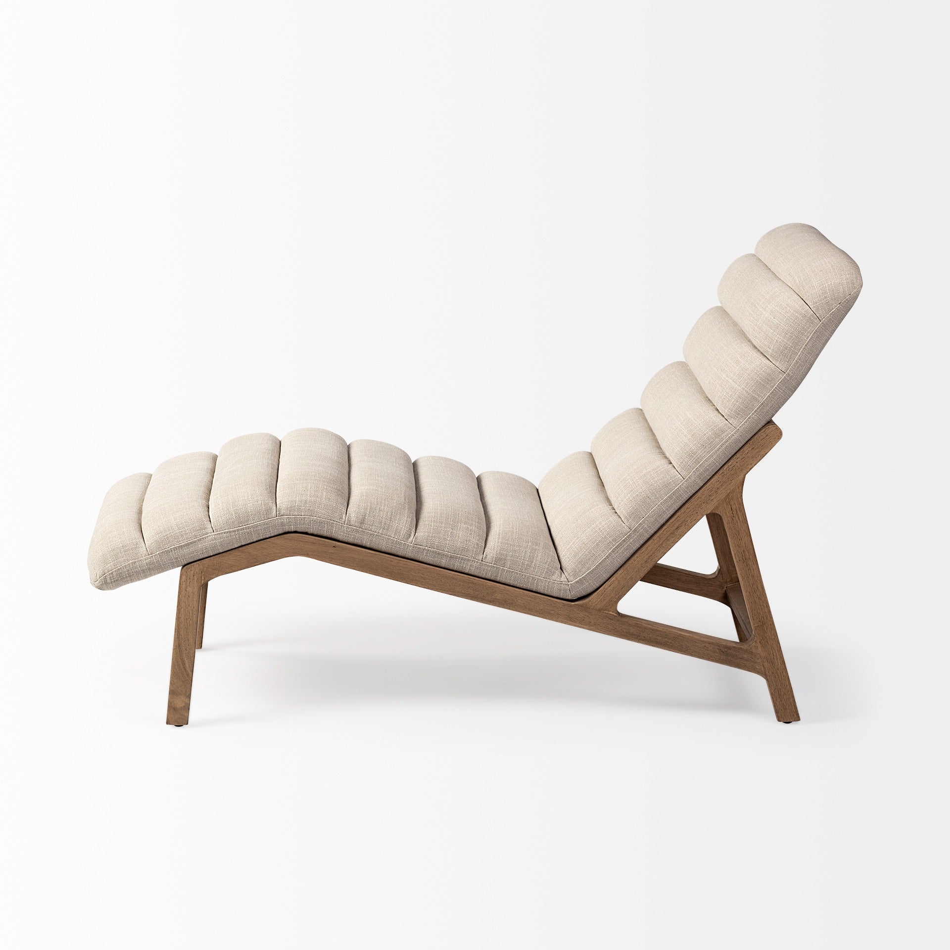 Pierre Beige Fabric Upholstered Armless Chaise Lounge Chair - Dekor Butik