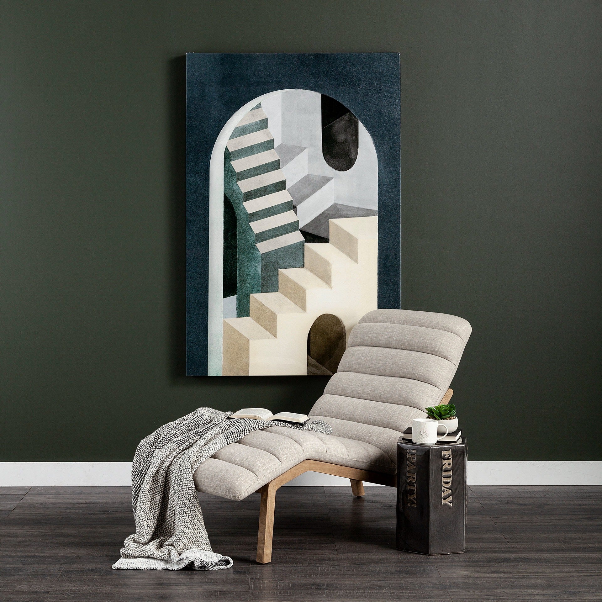 Pierre Beige Fabric Upholstered Armless Chaise Lounge Chair - Dekor Butik