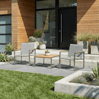ChairPine Stainless Steel & Teak Outdoor Sling 2 Chairs Bistro Set - Dekor Butik