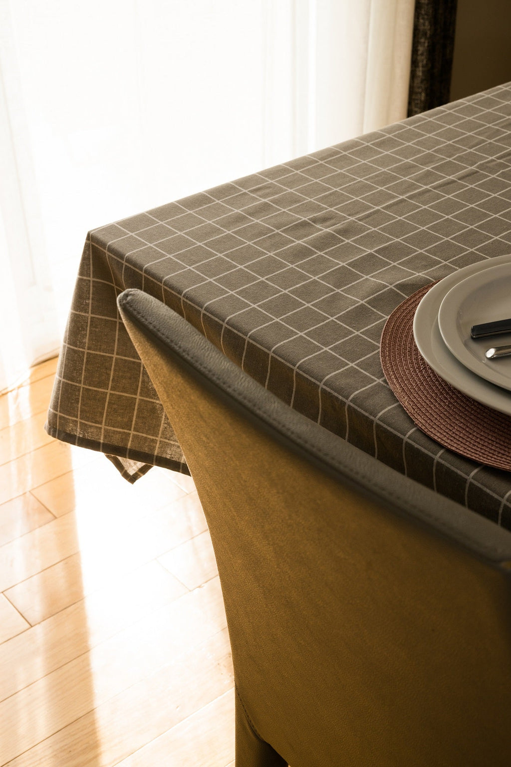 Table LinensPlaid Grey Printed Tablecloth Cotton and Linen - Dekor Butik