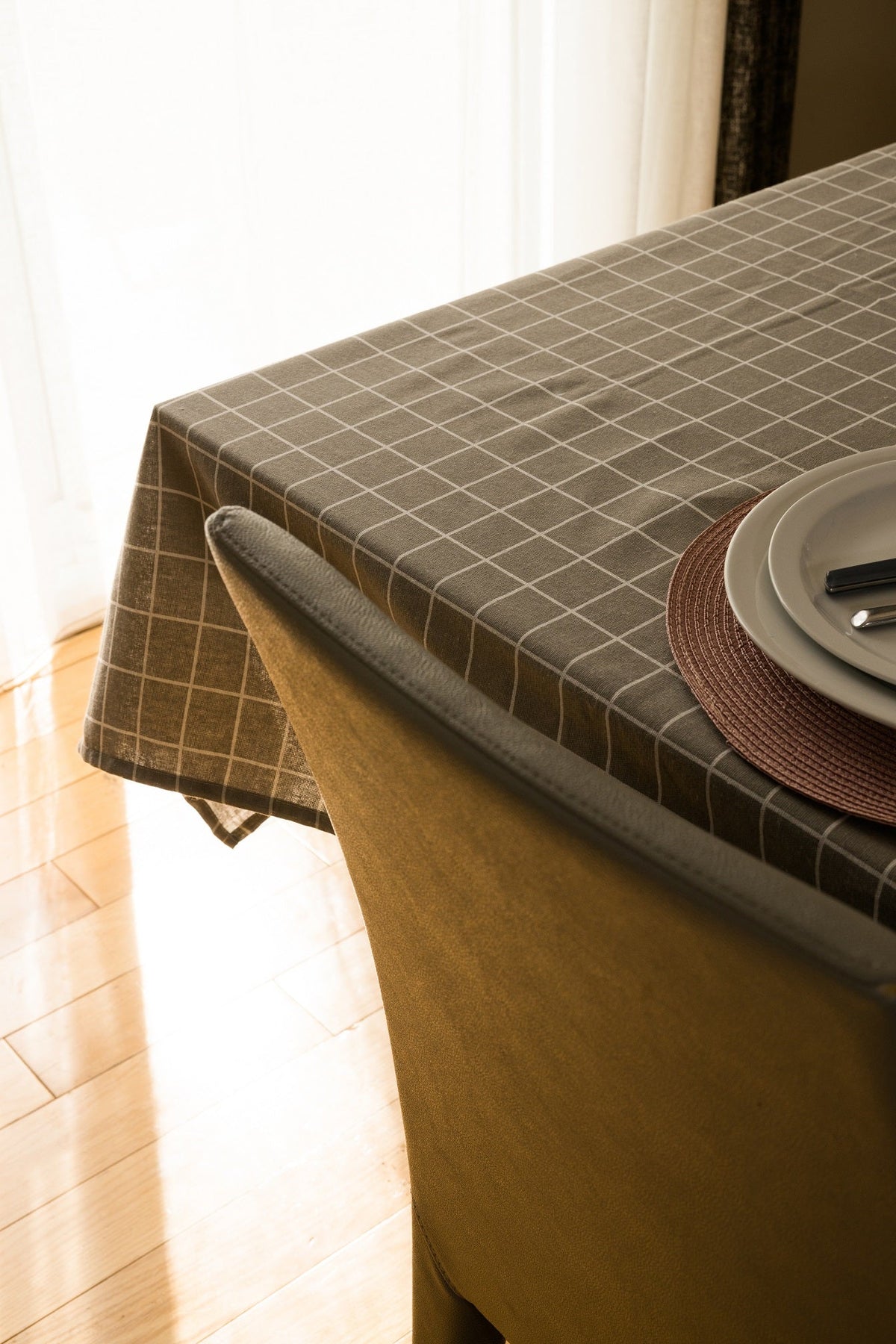 Table LinensPlaid Grey Printed Tablecloth Cotton and Linen - Dekor Butik