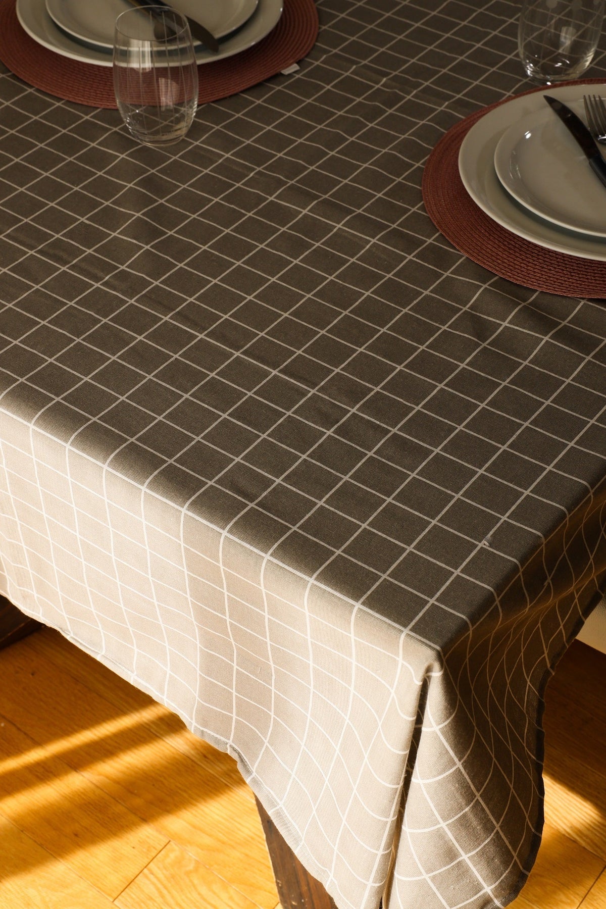 Table LinensPlaid Grey Printed Tablecloth Cotton and Linen - Dekor Butik
