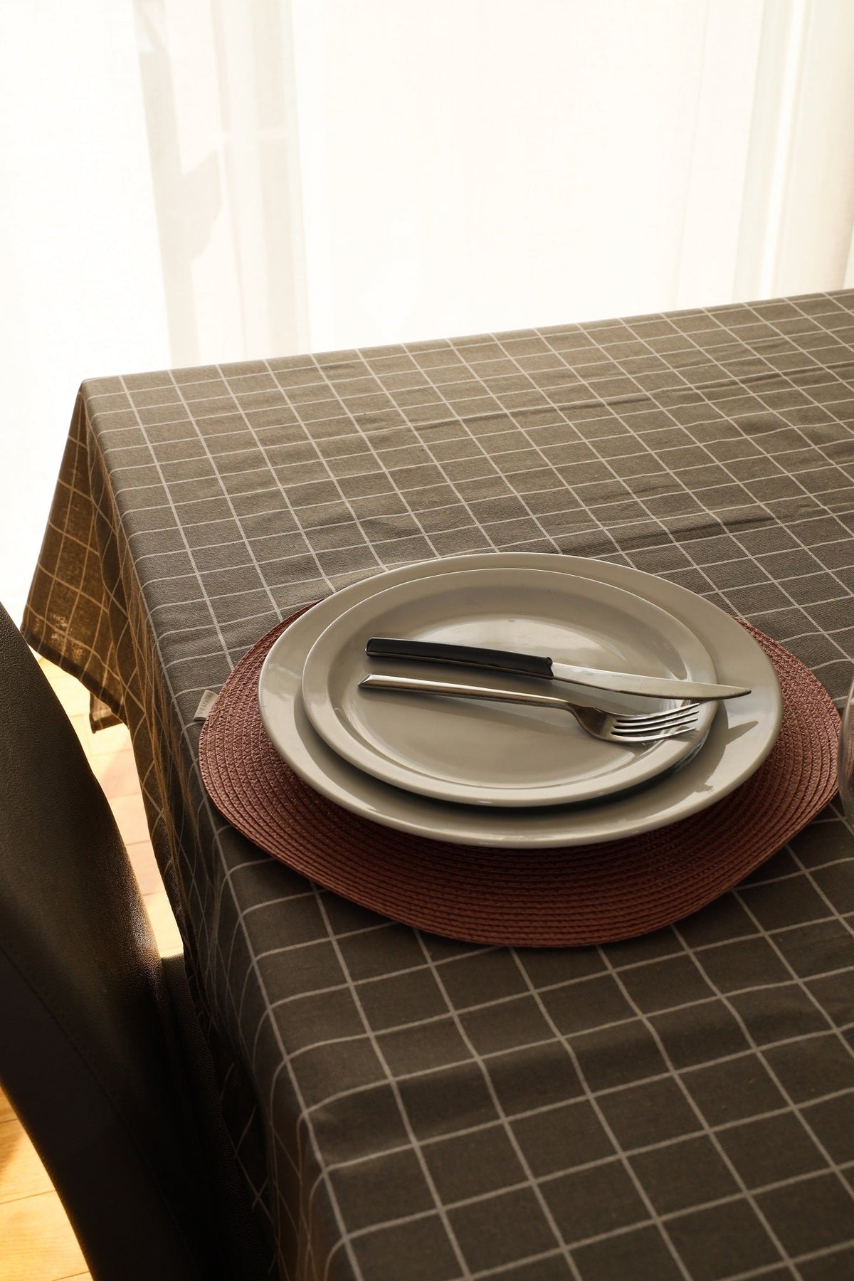 Table LinensPlaid Grey Printed Tablecloth Cotton and Linen - Dekor Butik