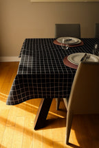 Table LinensPrinted Plaid Black Cotton and Linen Tablecloth - Dekor Butik