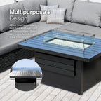 Propane FirePit Table: 50,000 BTU Aluminum Slat Top with Lid, Stainless Steel Burner, Windguard, 8KG Glass Beads, 300D PVC Cover, CSA - Listed - Dekor Butik