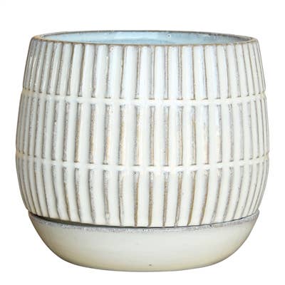 DecorRamos Linear Cachepot with Saucer, Stoneware - Dekor Butik
