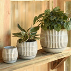DecorRamos Linear Cachepot with Saucer, Stoneware - Dekor Butik