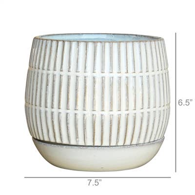 DecorRamos Linear Cachepot with Saucer, Stoneware - Dekor Butik