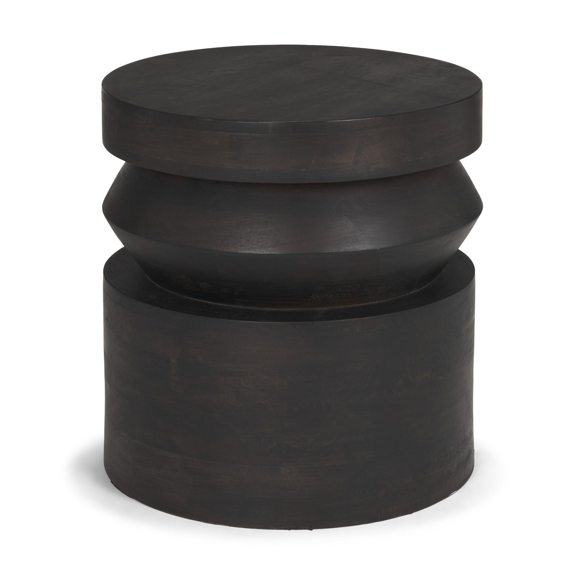 Rashama Dark Brown Wood Stacked Geometric Round Accent Table - Dekor Butik