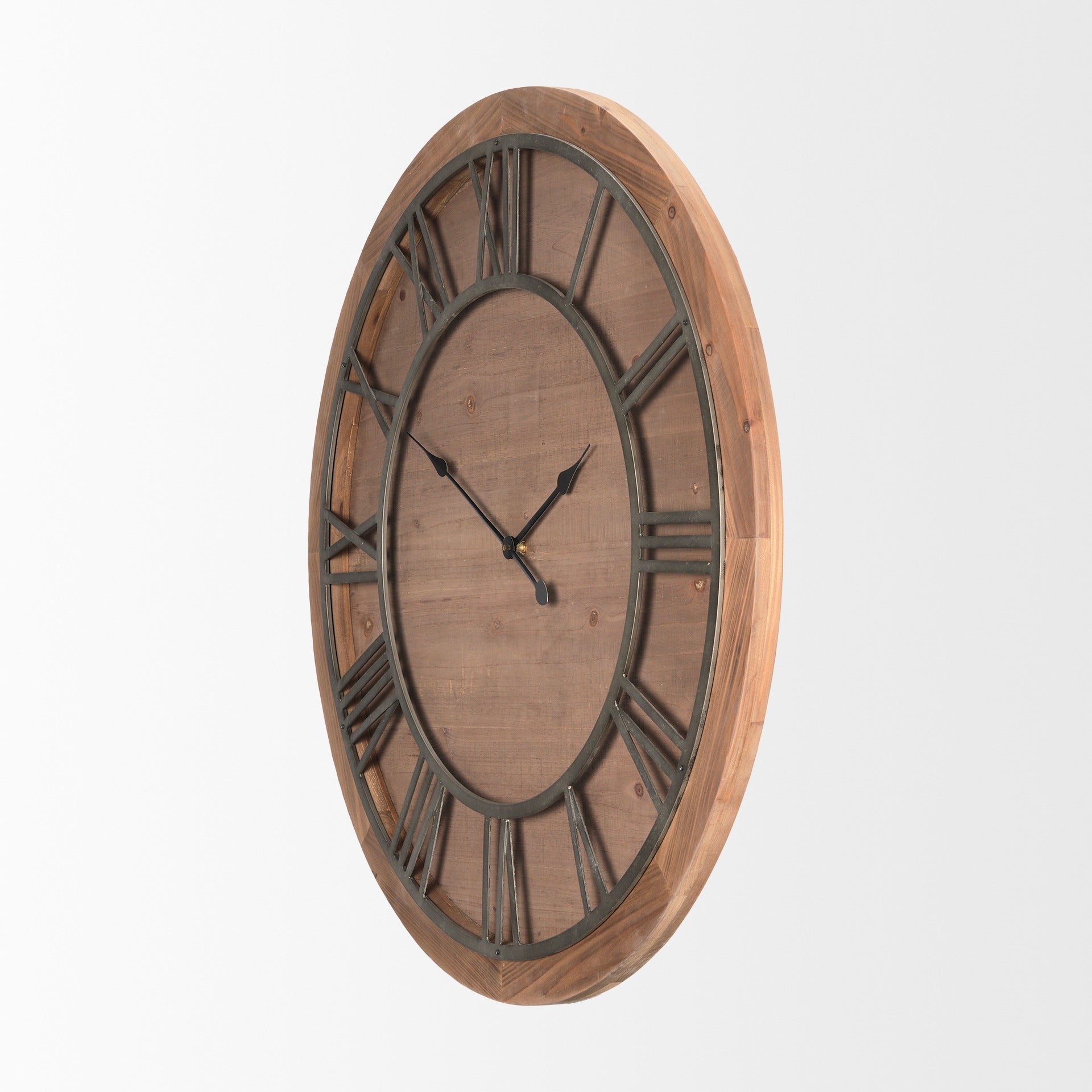 Raul Medium Brown Wood W/ Silver Metal Wall Clock - Dekor Butik