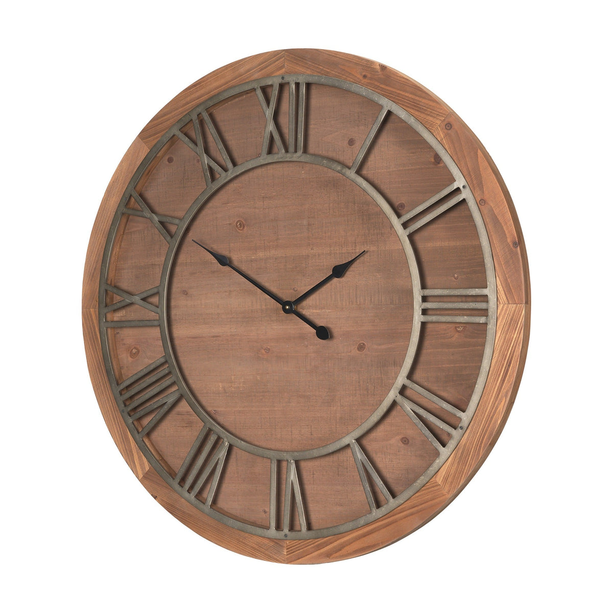 Raul Medium Brown Wood W/ Silver Metal Wall Clock - Dekor Butik