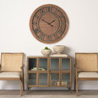 Raul Medium Brown Wood W/ Silver Metal Wall Clock - Dekor Butik