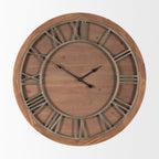 Raul Medium Brown Wood W/ Silver Metal Wall Clock - Dekor Butik