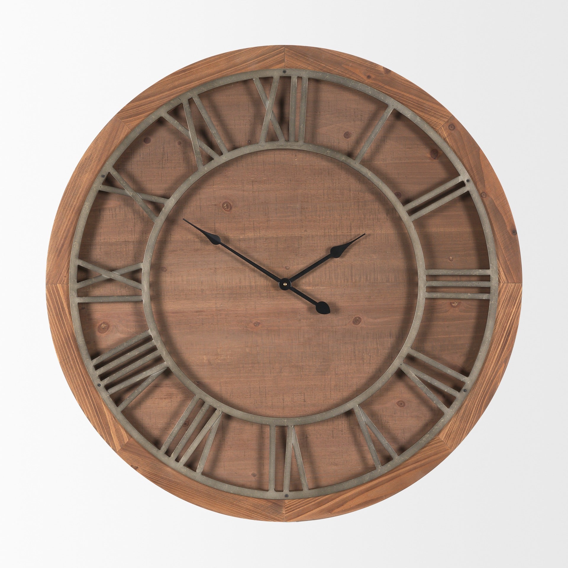 Raul Medium Brown Wood W/ Silver Metal Wall Clock - Dekor Butik