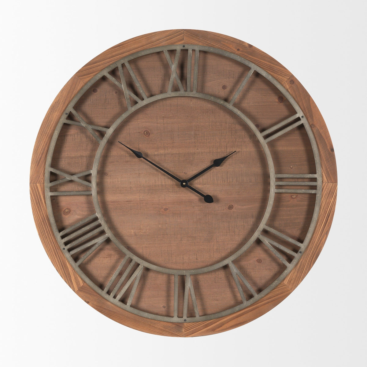 Raul Medium Brown Wood W/ Silver Metal Wall Clock - Dekor Butik