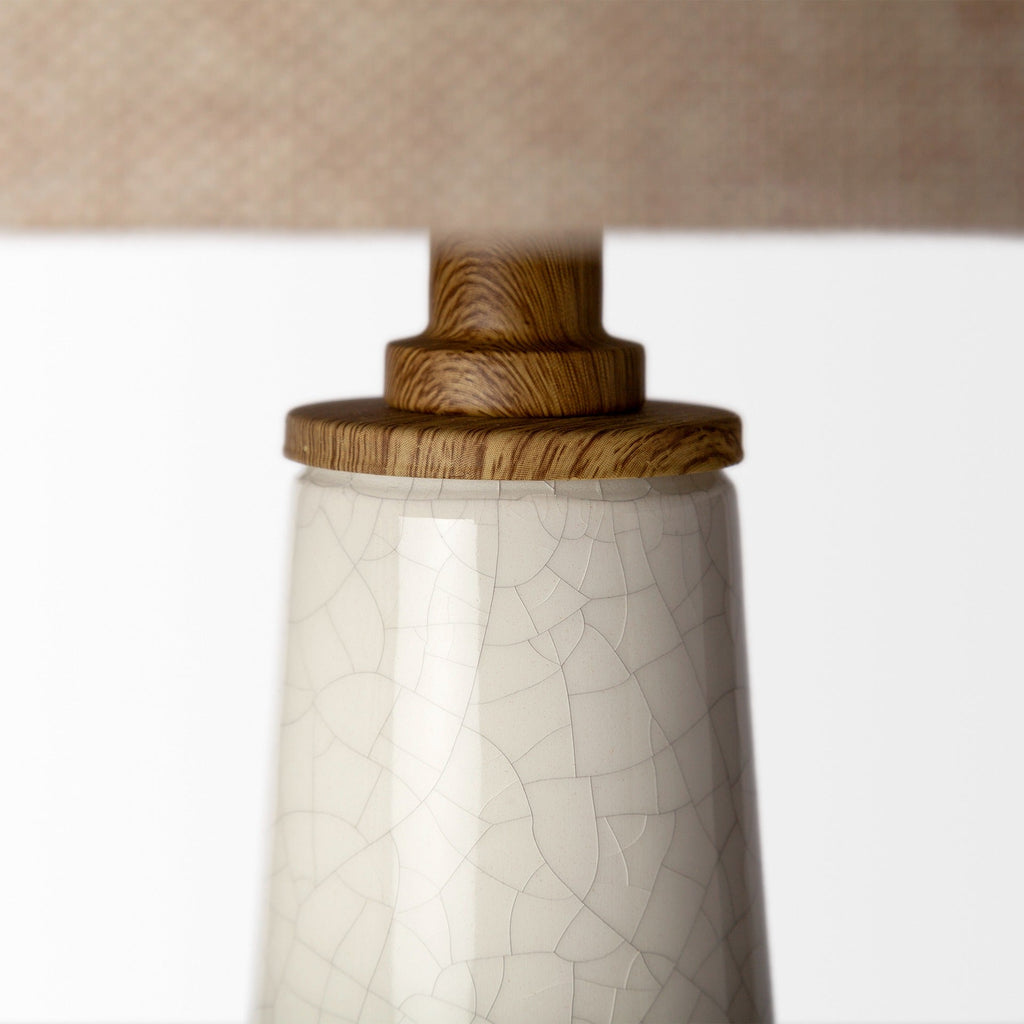 Rebecca (28.5"H) White Crackled Ceramic Base Wood Accent Table Lamp - Dekor Butik