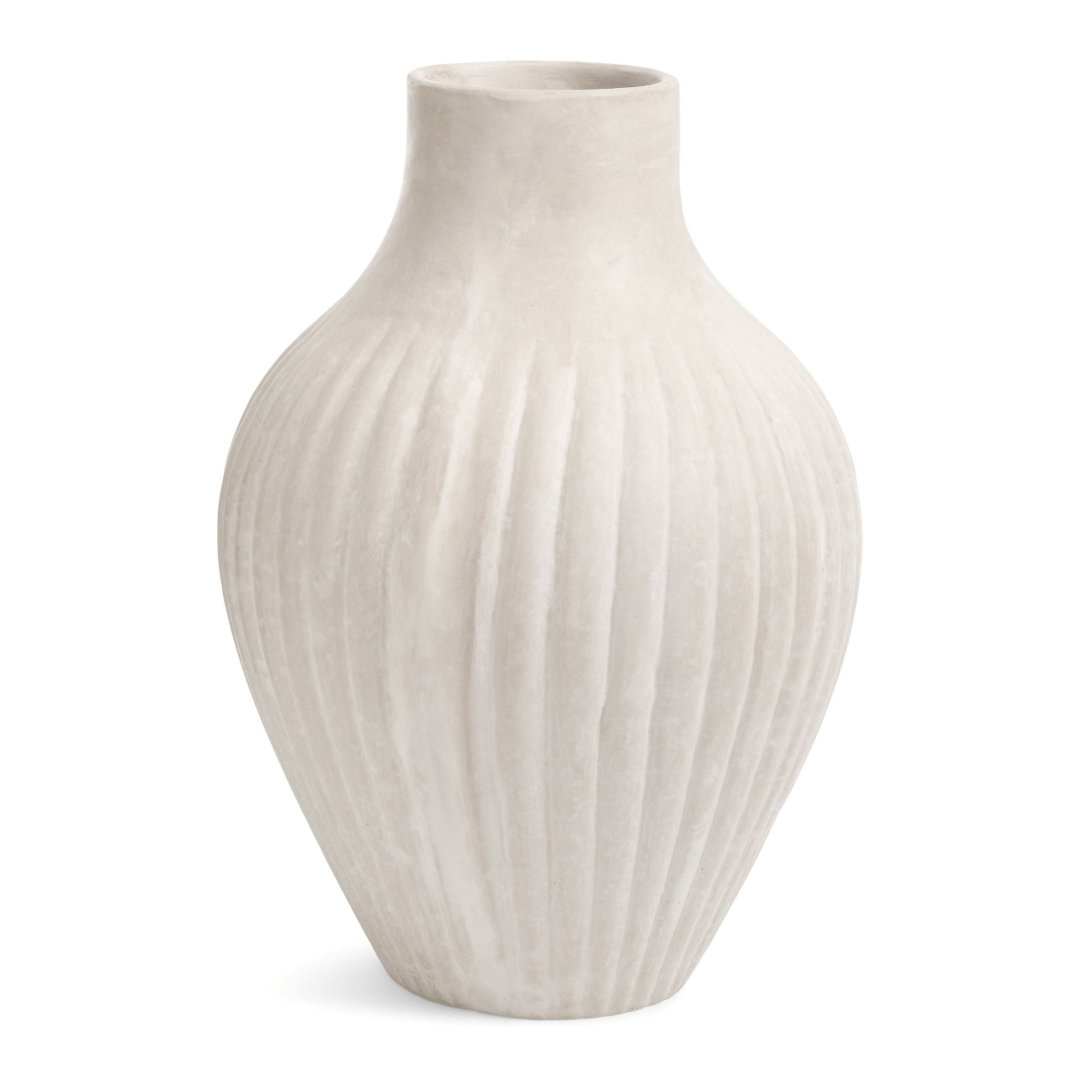 DecorRibbed Paper Mache Vase - Ivory - Dekor Butik