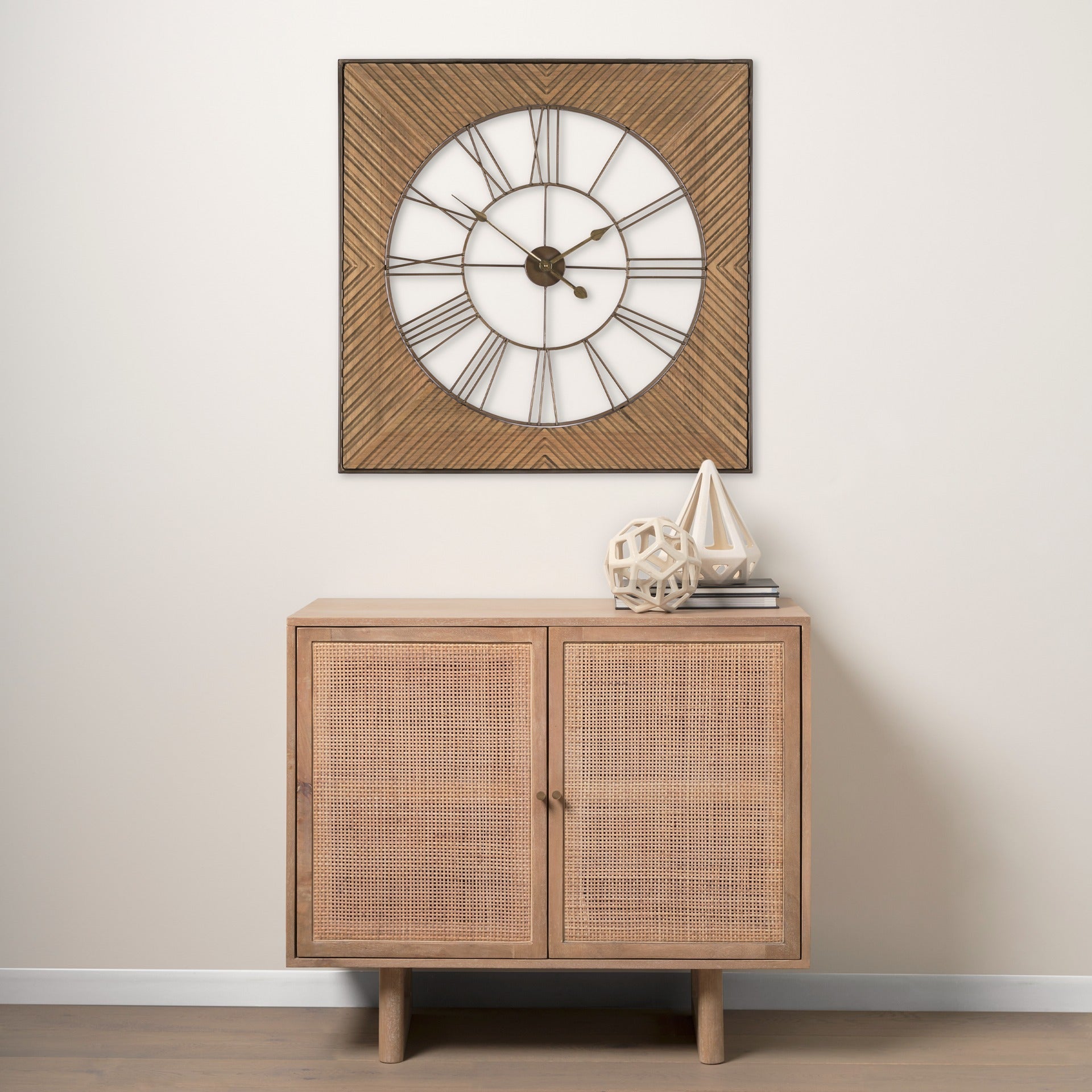 Rondell Light Brown Wood W/ Gold Metal Wall Clock - Dekor Butik