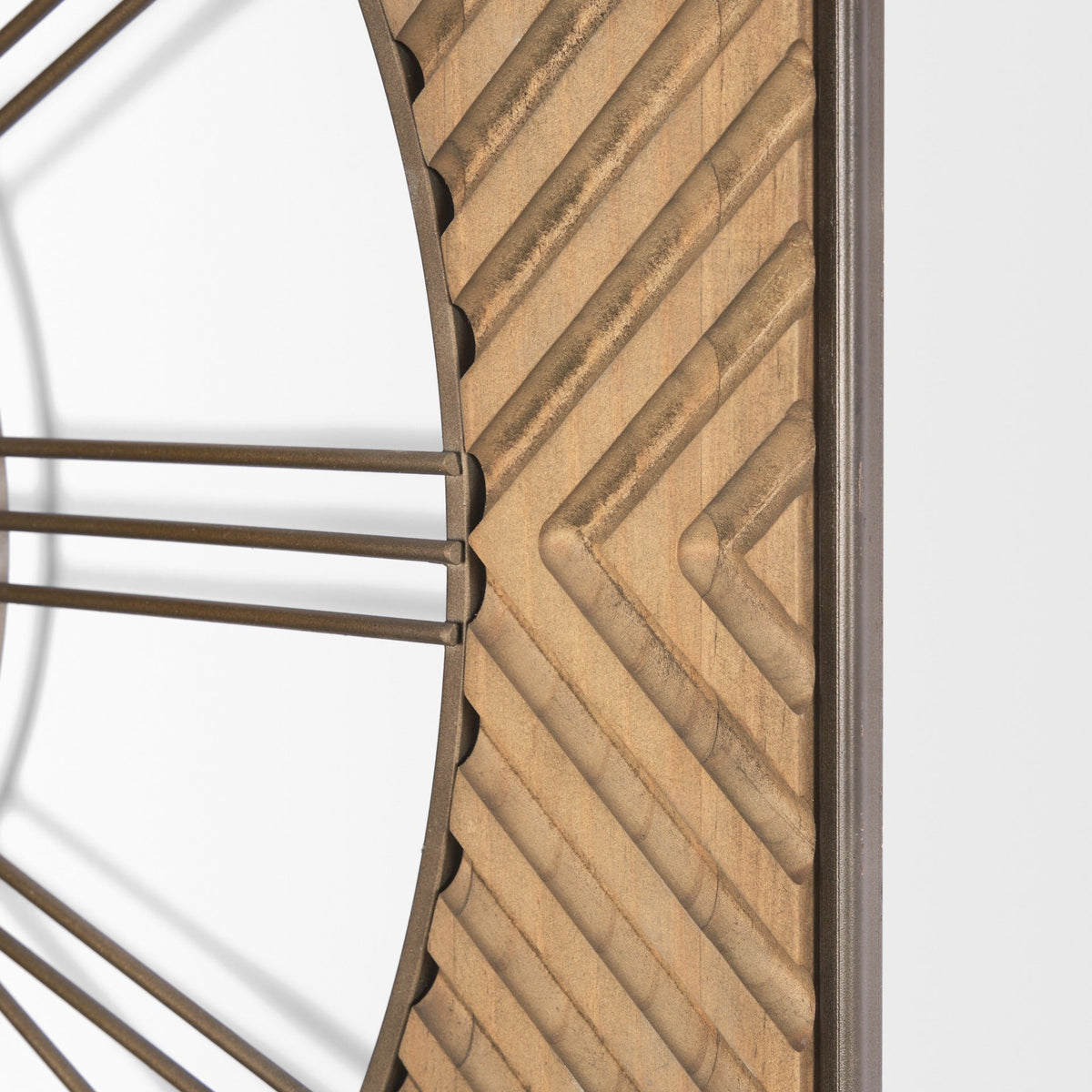 Rondell Light Brown Wood W/ Gold Metal Wall Clock - Dekor Butik