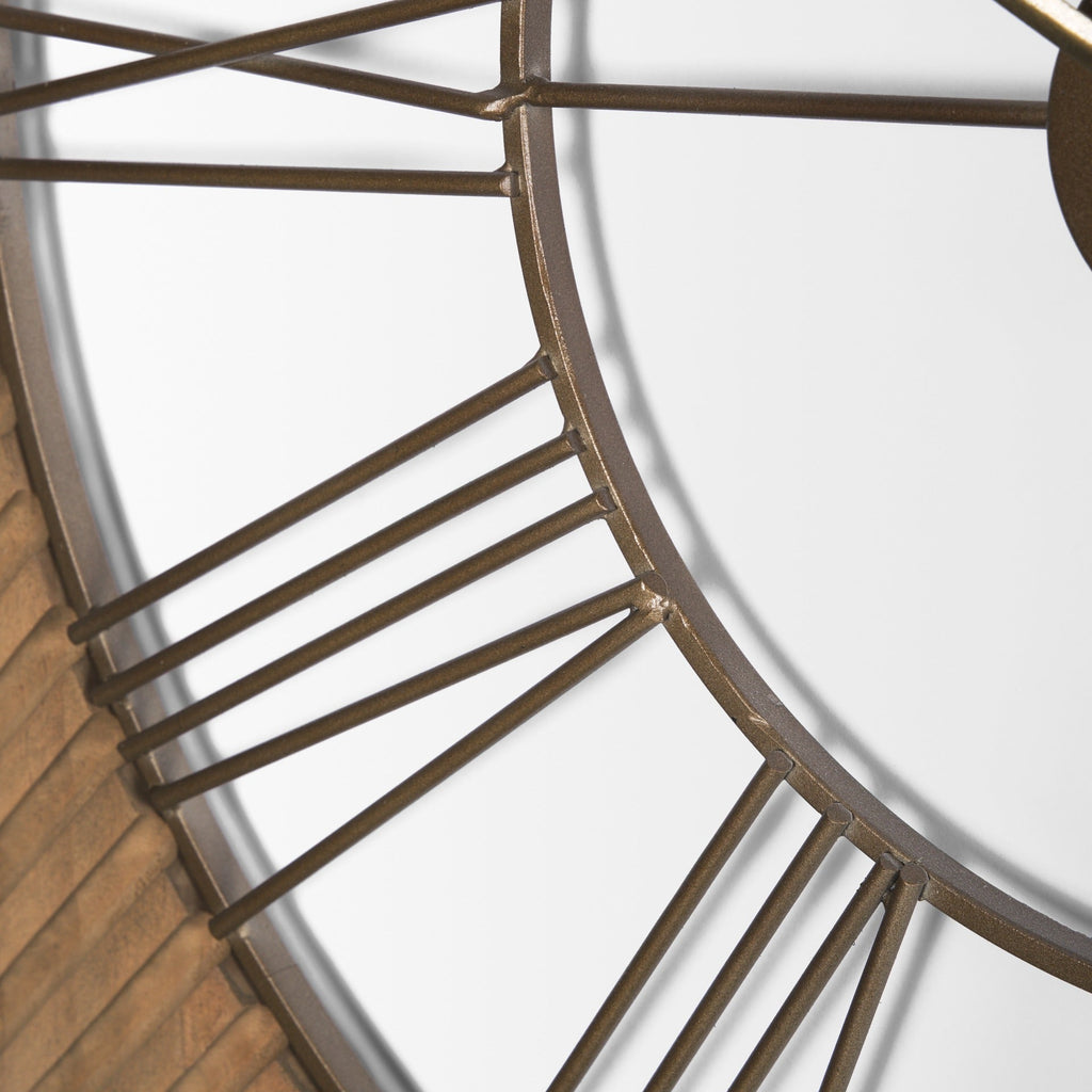 Rondell Light Brown Wood W/ Gold Metal Wall Clock - Dekor Butik