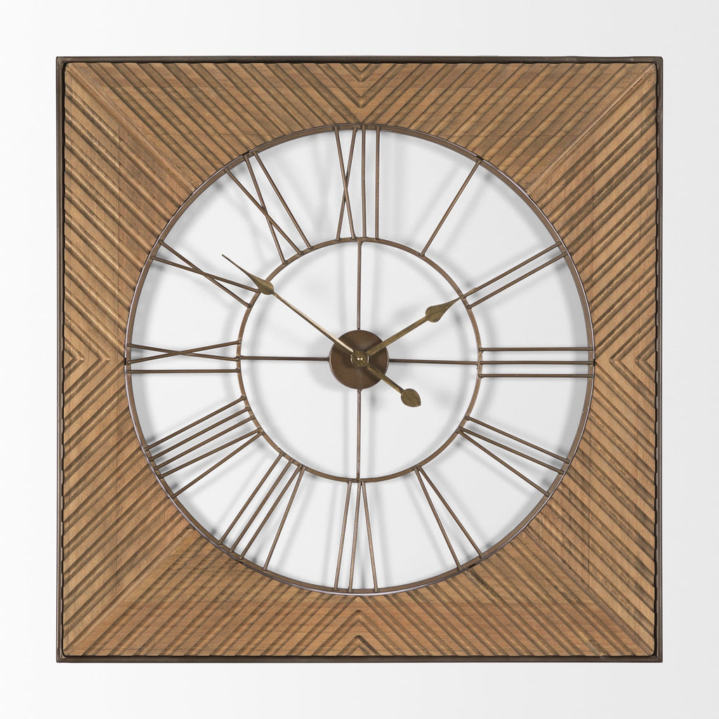 Rondell Light Brown Wood W/ Gold Metal Wall Clock - Dekor Butik