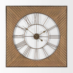 Rondell Light Brown Wood W/ Gold Metal Wall Clock - Dekor Butik