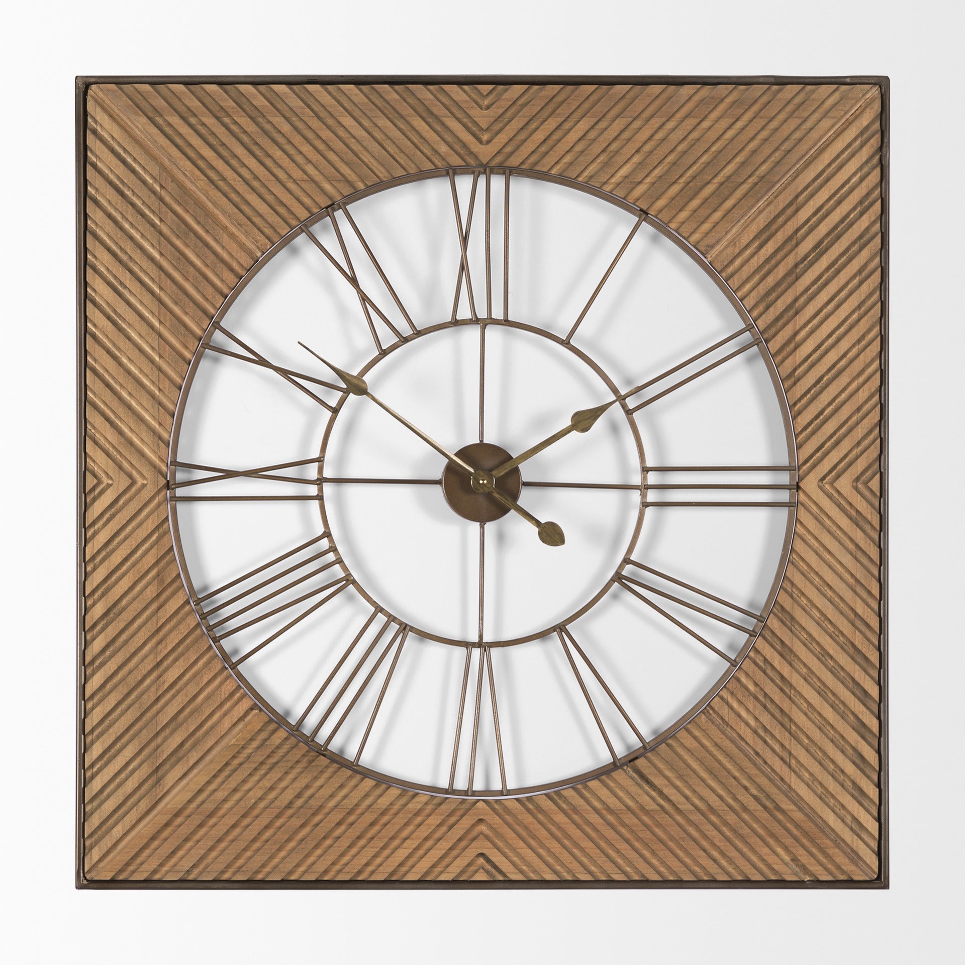 Rondell Light Brown Wood W/ Gold Metal Wall Clock - Dekor Butik