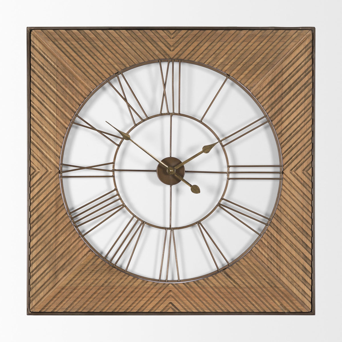 Rondell Light Brown Wood W/ Gold Metal Wall Clock - Dekor Butik