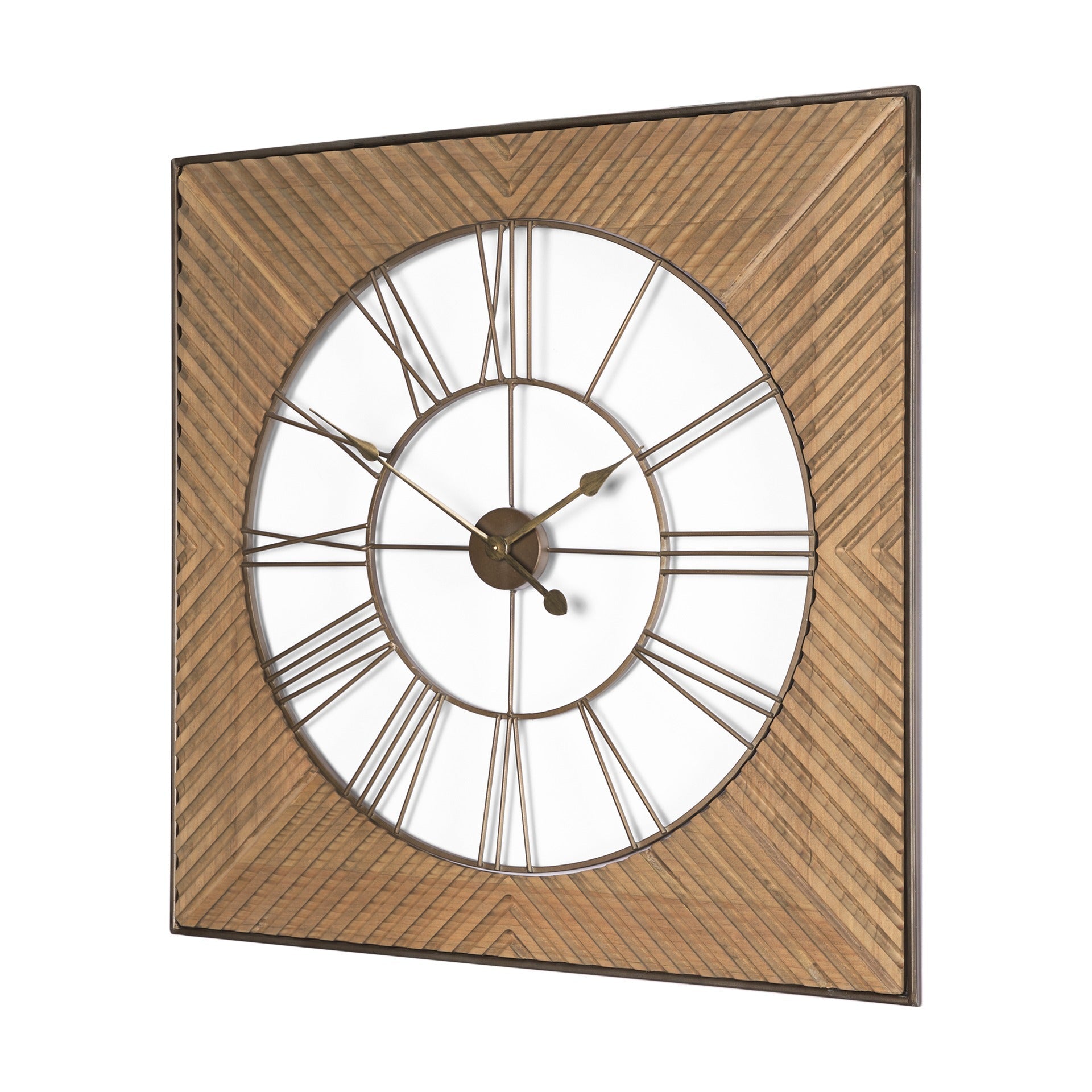 Rondell Light Brown Wood W/ Gold Metal Wall Clock - Dekor Butik