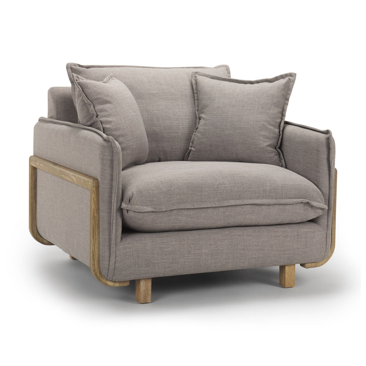 FurnitureRoy Upholstered Armchair with Exposed Wood Frame - Dekor Butik