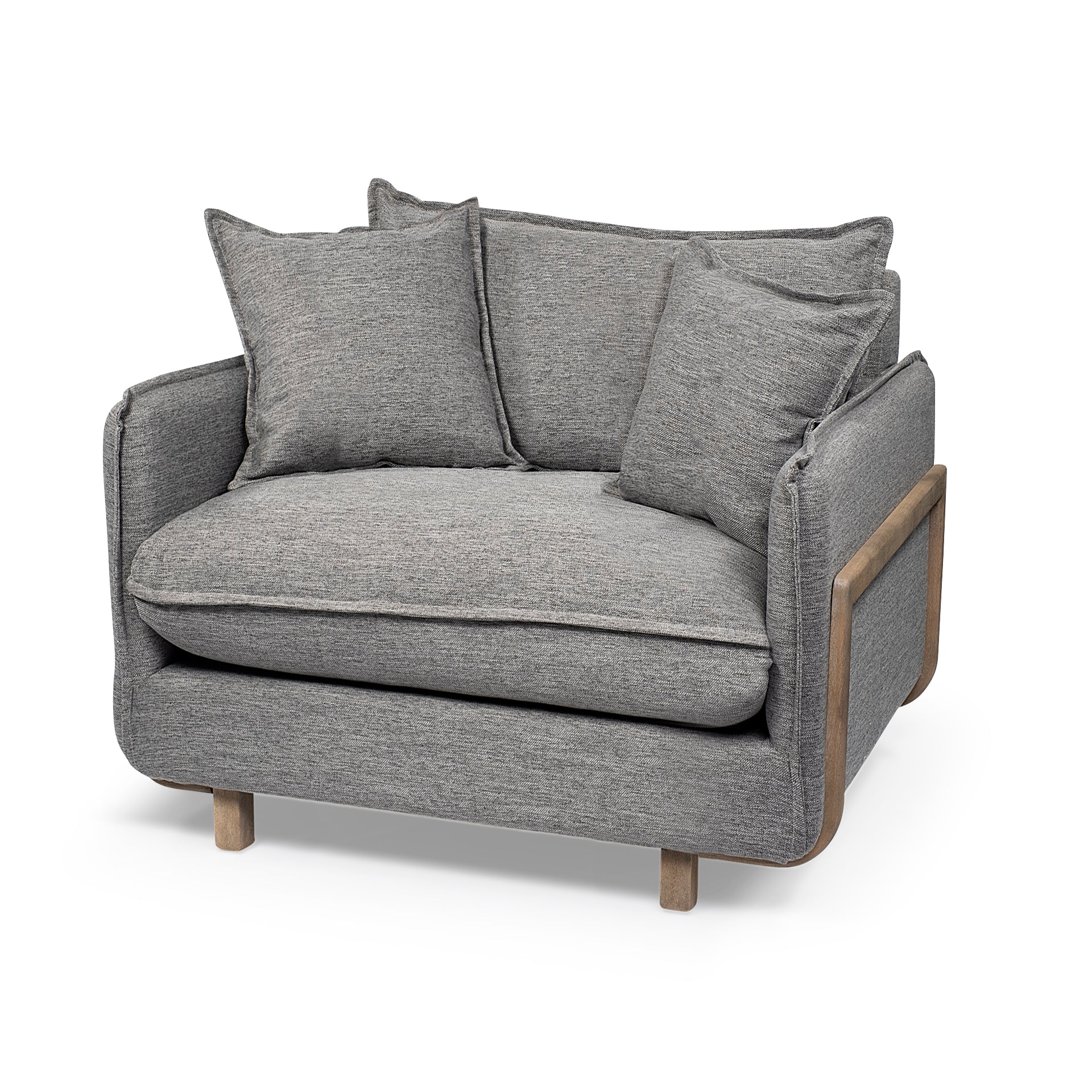 FurnitureRoy Upholstered Armchair with Exposed Wood Frame - Dekor Butik