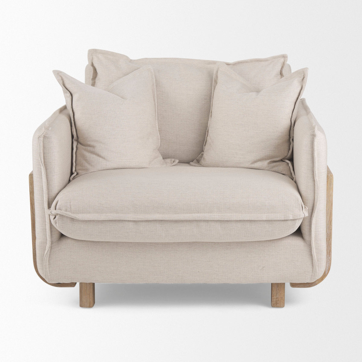 FurnitureRoy Upholstered Armchair with Exposed Wood Frame - Dekor Butik