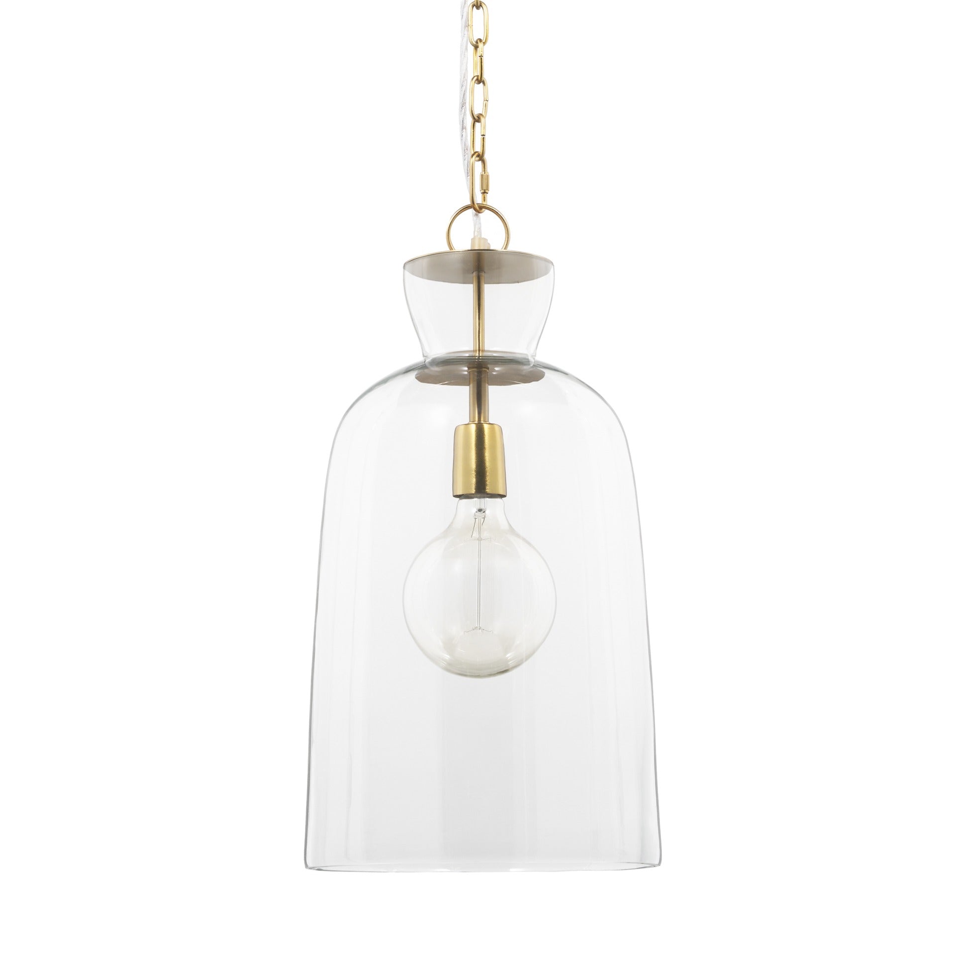 Sadah Tall Clear Blown Glass w/ Gold Metal Pendant Light - Dekor Butik