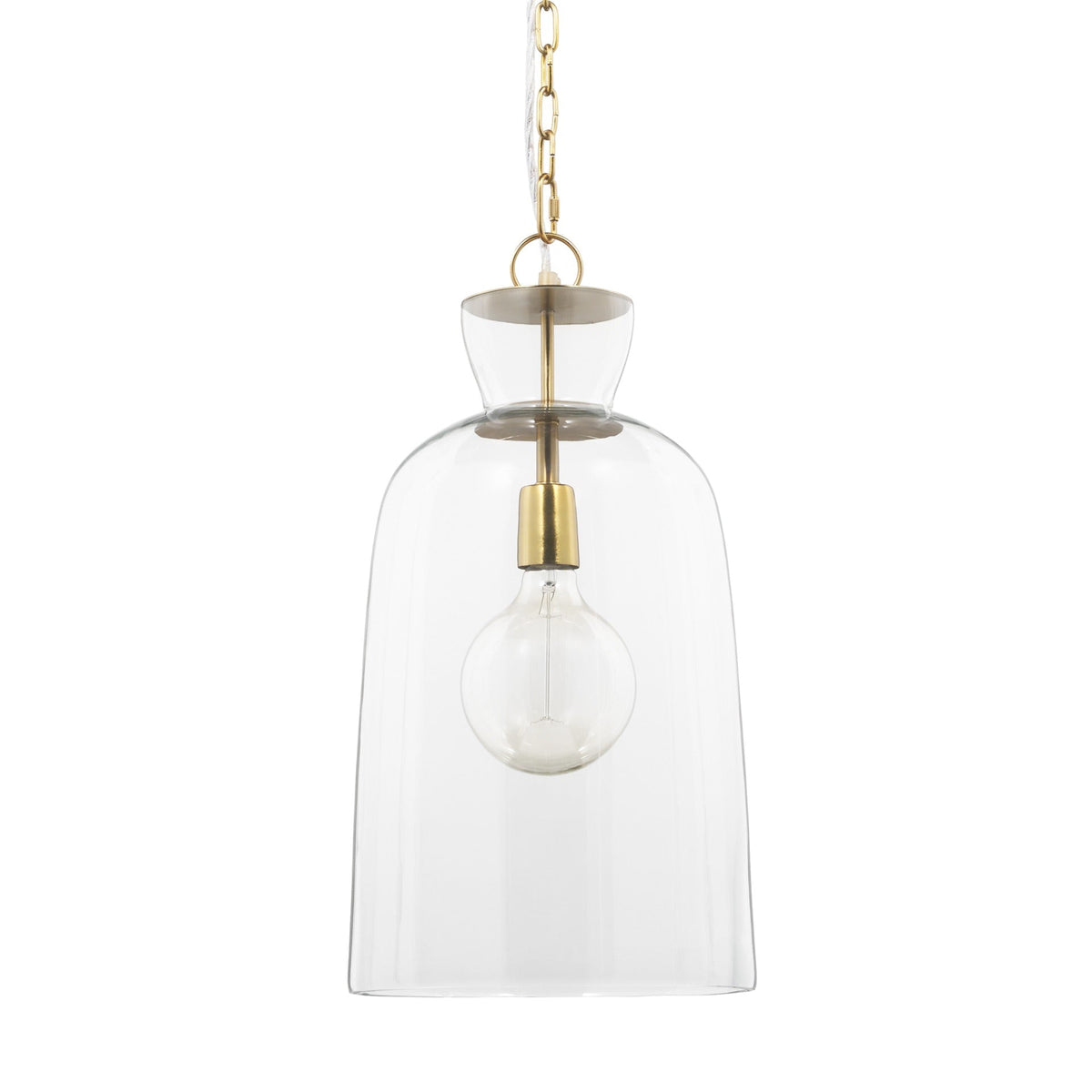 Sadah Tall Clear Blown Glass w/ Gold Metal Pendant Light - Dekor Butik