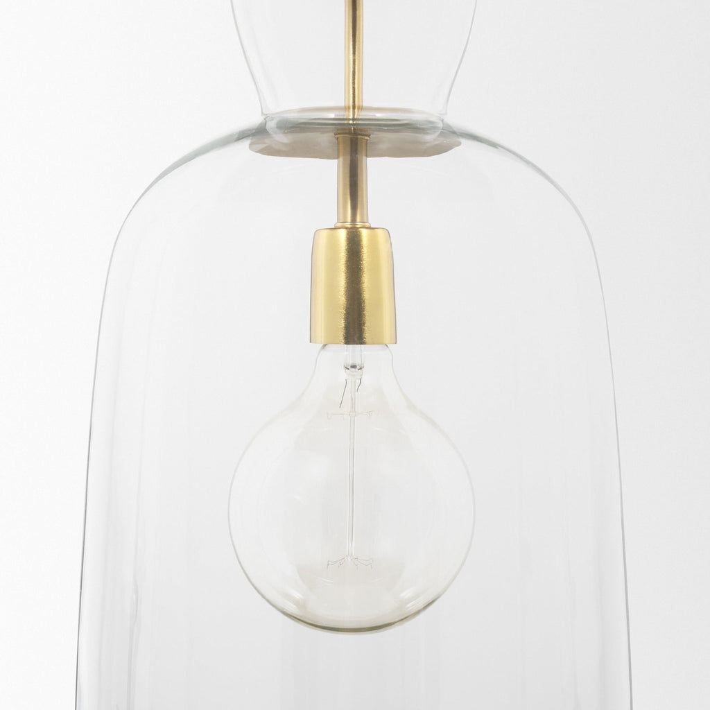 Sadah Tall Clear Blown Glass w/ Gold Metal Pendant Light - Dekor Butik