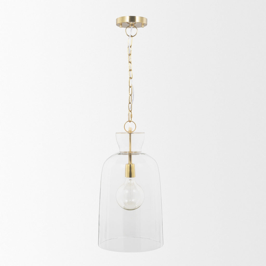Sadah Tall Clear Blown Glass w/ Gold Metal Pendant Light - Dekor Butik