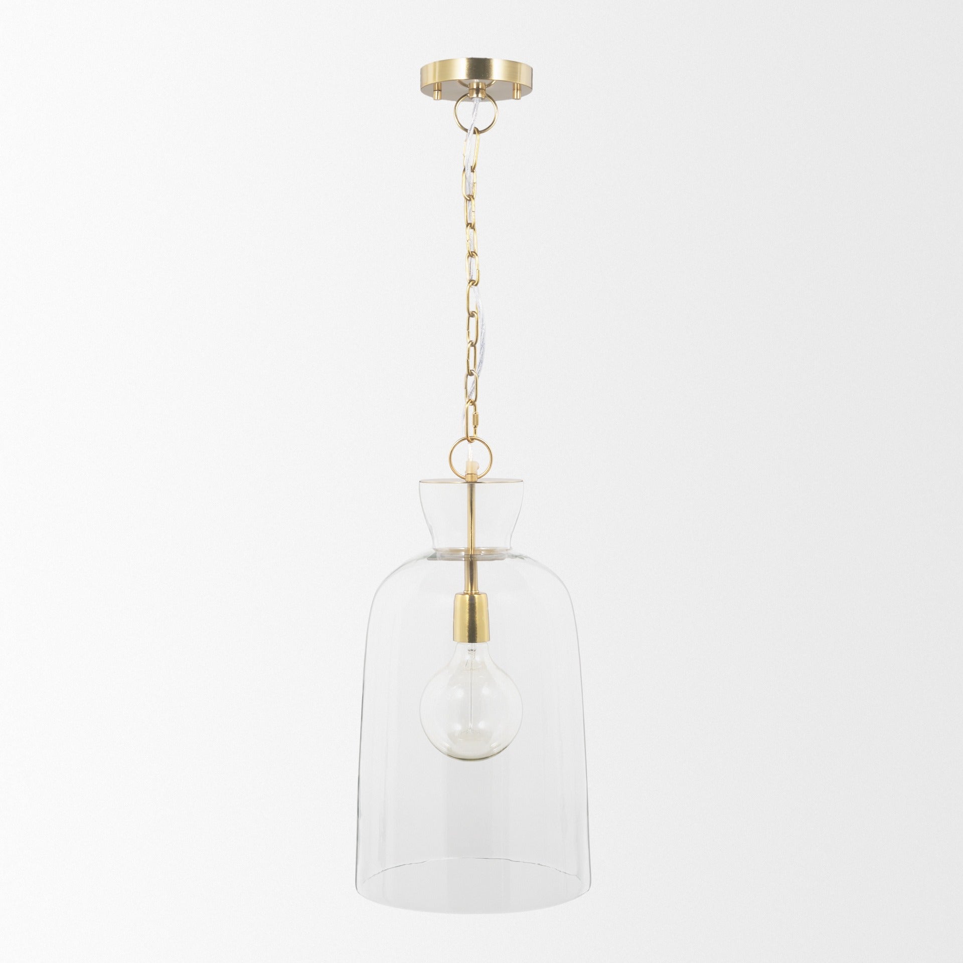 Sadah Tall Clear Blown Glass w/ Gold Metal Pendant Light - Dekor Butik