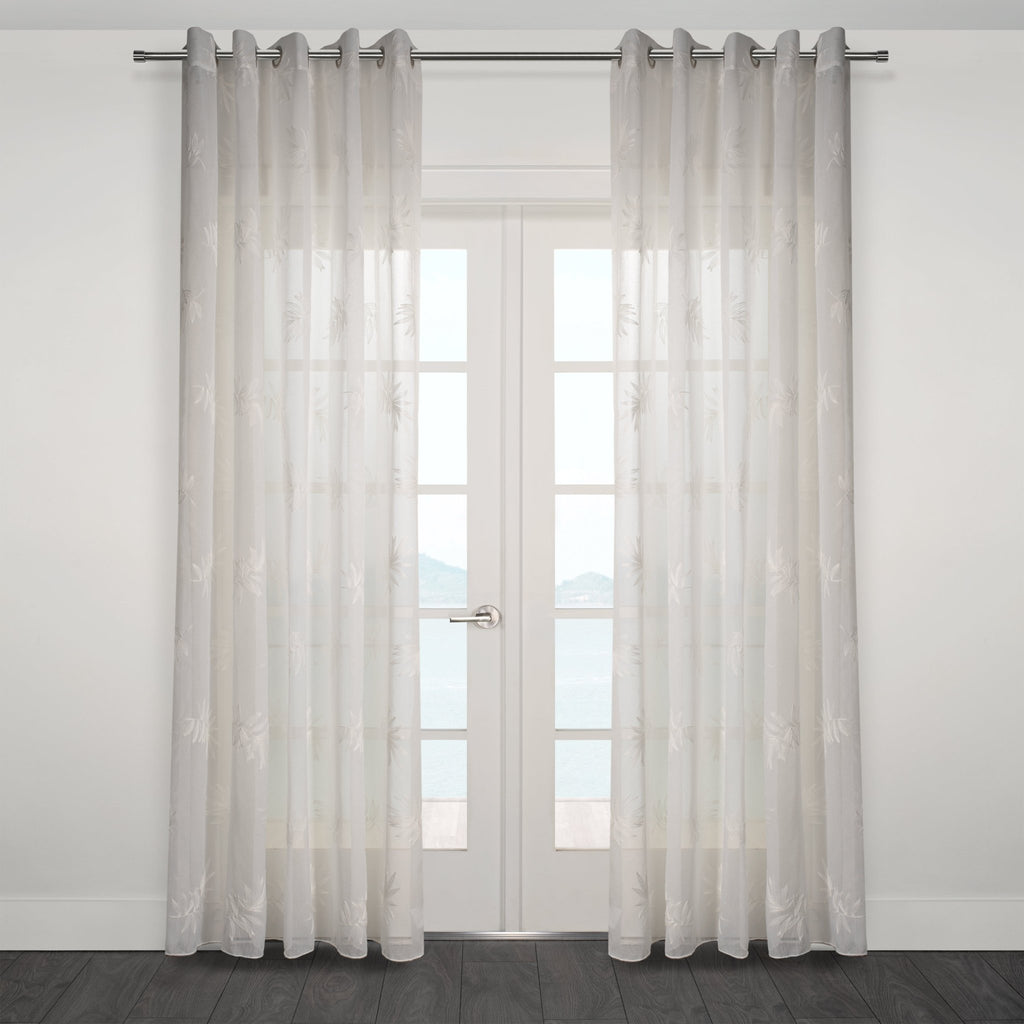 CurtainsSan Tropez Embroidered Floral Sheer Grommet Curtain 80" x 95" - Dekor Butik