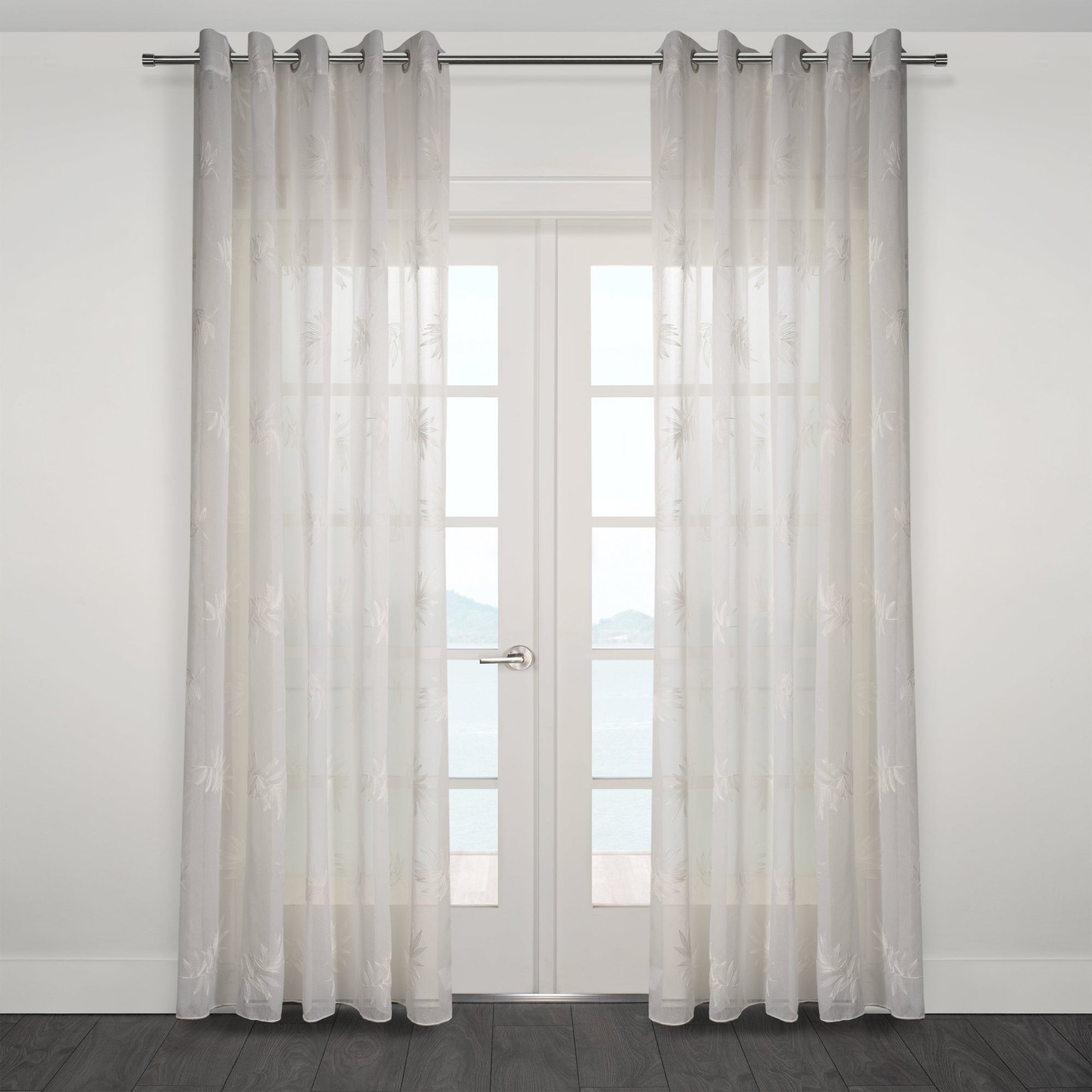 CurtainsSan Tropez Embroidered Floral Sheer Grommet Curtain 80" x 95" - Dekor Butik