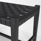 Shane Black Wood w/ Woven Black Leather Bench - Dekor Butik