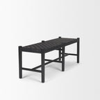 Shane Black Wood w/ Woven Black Leather Bench - Dekor Butik