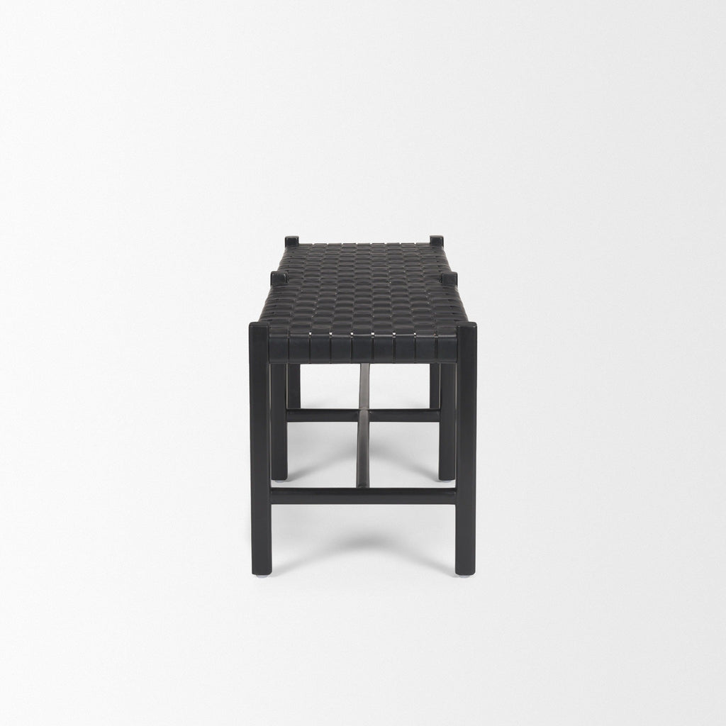 Shane Black Wood w/ Woven Black Leather Bench - Dekor Butik