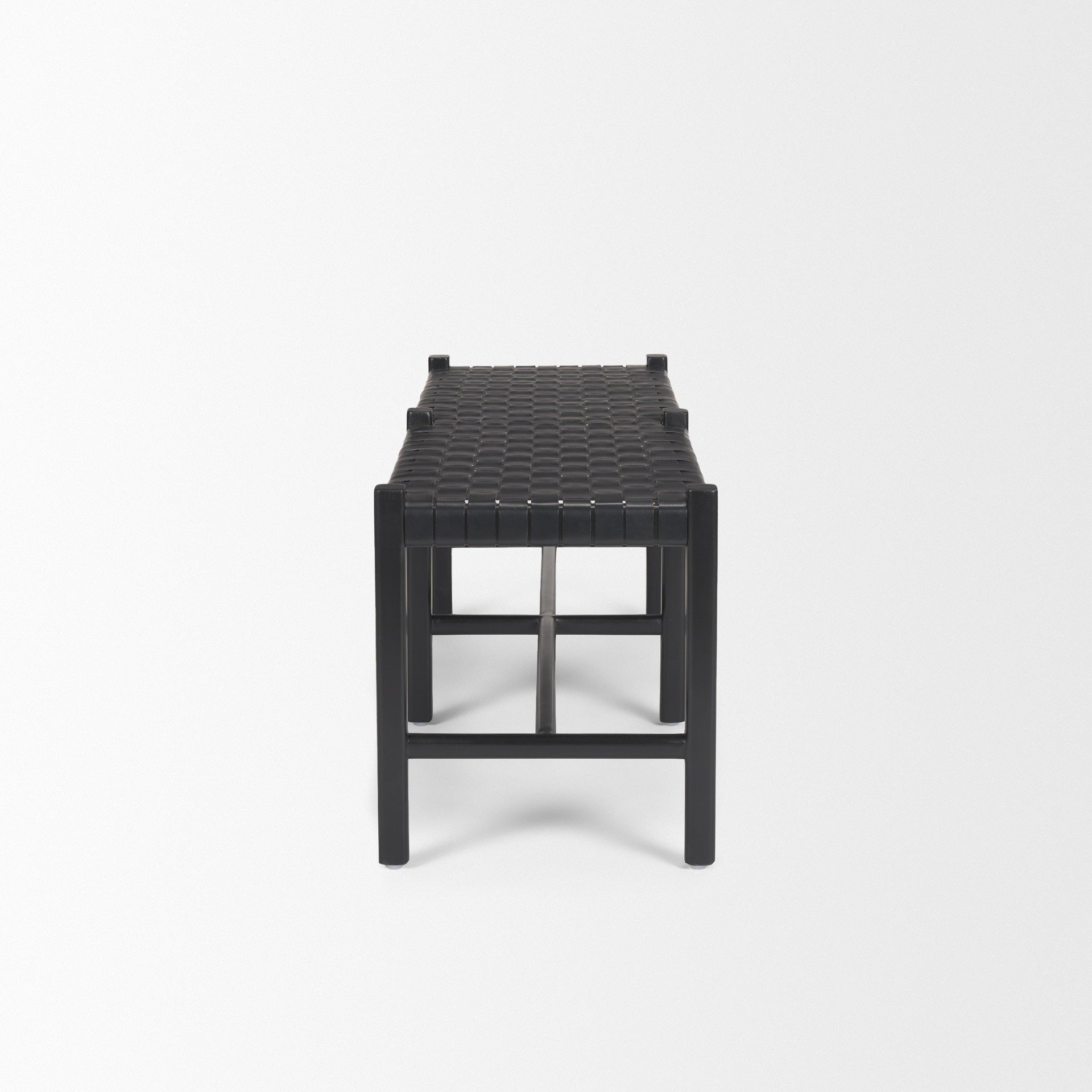 Shane Black Wood w/ Woven Black Leather Bench - Dekor Butik
