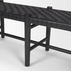 Shane Black Wood w/ Woven Black Leather Bench - Dekor Butik