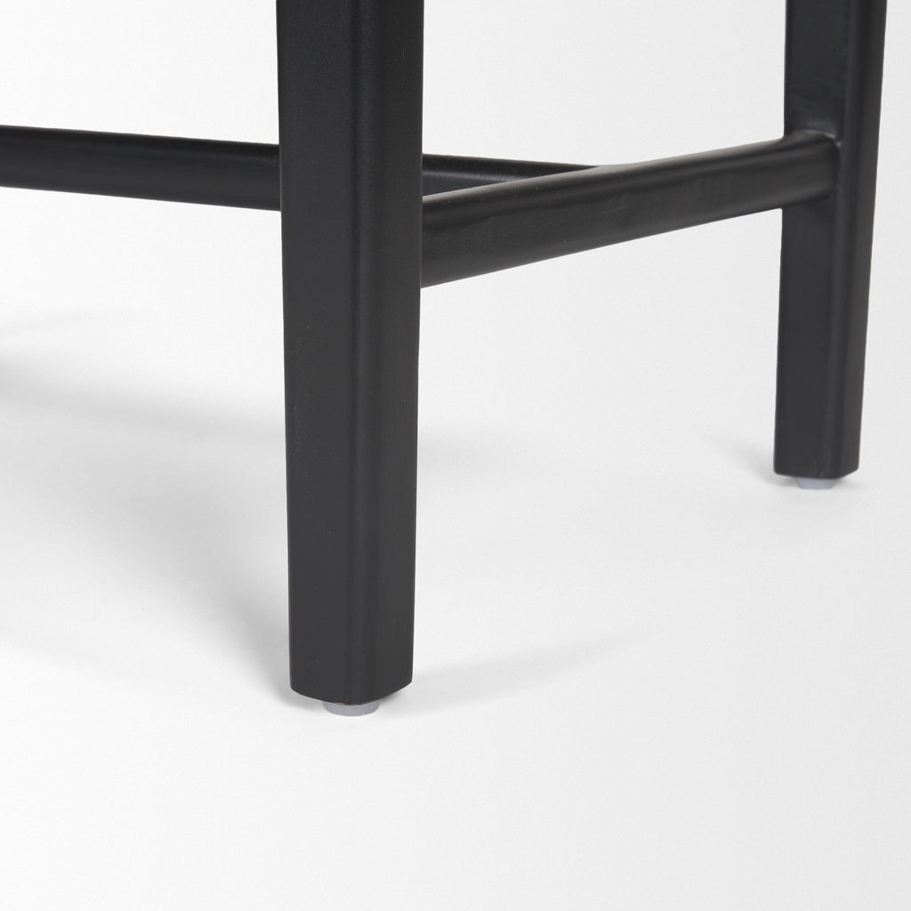 Shane Black Wood w/ Woven Black Leather Bench - Dekor Butik