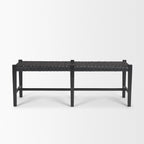 Shane Black Wood w/ Woven Black Leather Bench - Dekor Butik