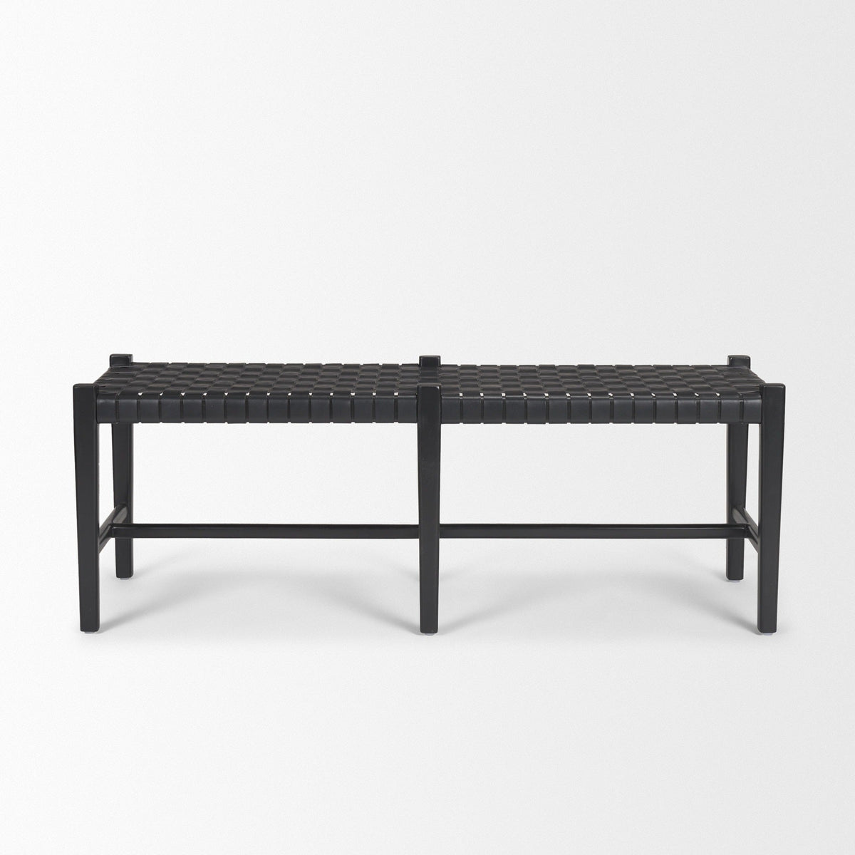 Shane Black Wood w/ Woven Black Leather Bench - Dekor Butik