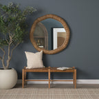 Shane Brown Wood w/ Woven Brown Leather Bench - Dekor Butik